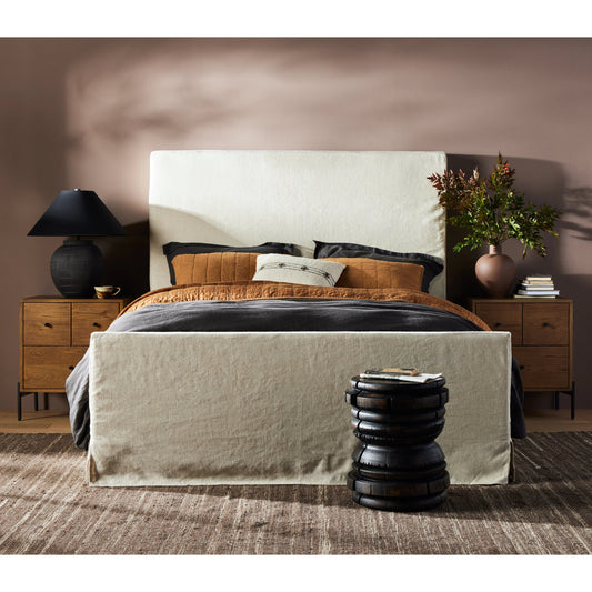 Daphne Slipcover Bed by Four Hands in brussels natural, almond. Made from 100% flax, linen, solid parawood in a modern style.