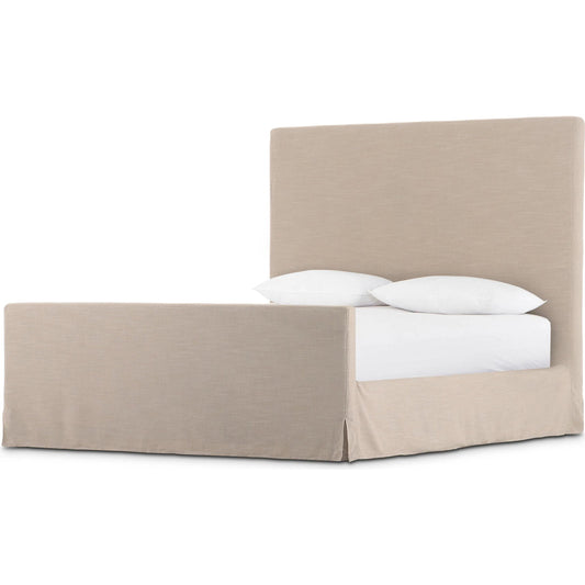 Daphne Slipcover Bed by Four Hands. Made from 61% polyester, 31% viscose (rayon), 8% flax/linen, solid parawood in a unique style.