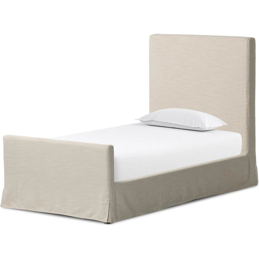 Daphne Slipcover Bed by Four Hands. Made from 61% polyester, 31% viscose (rayon), 8% flax/linen, solid parawood in a unique style.