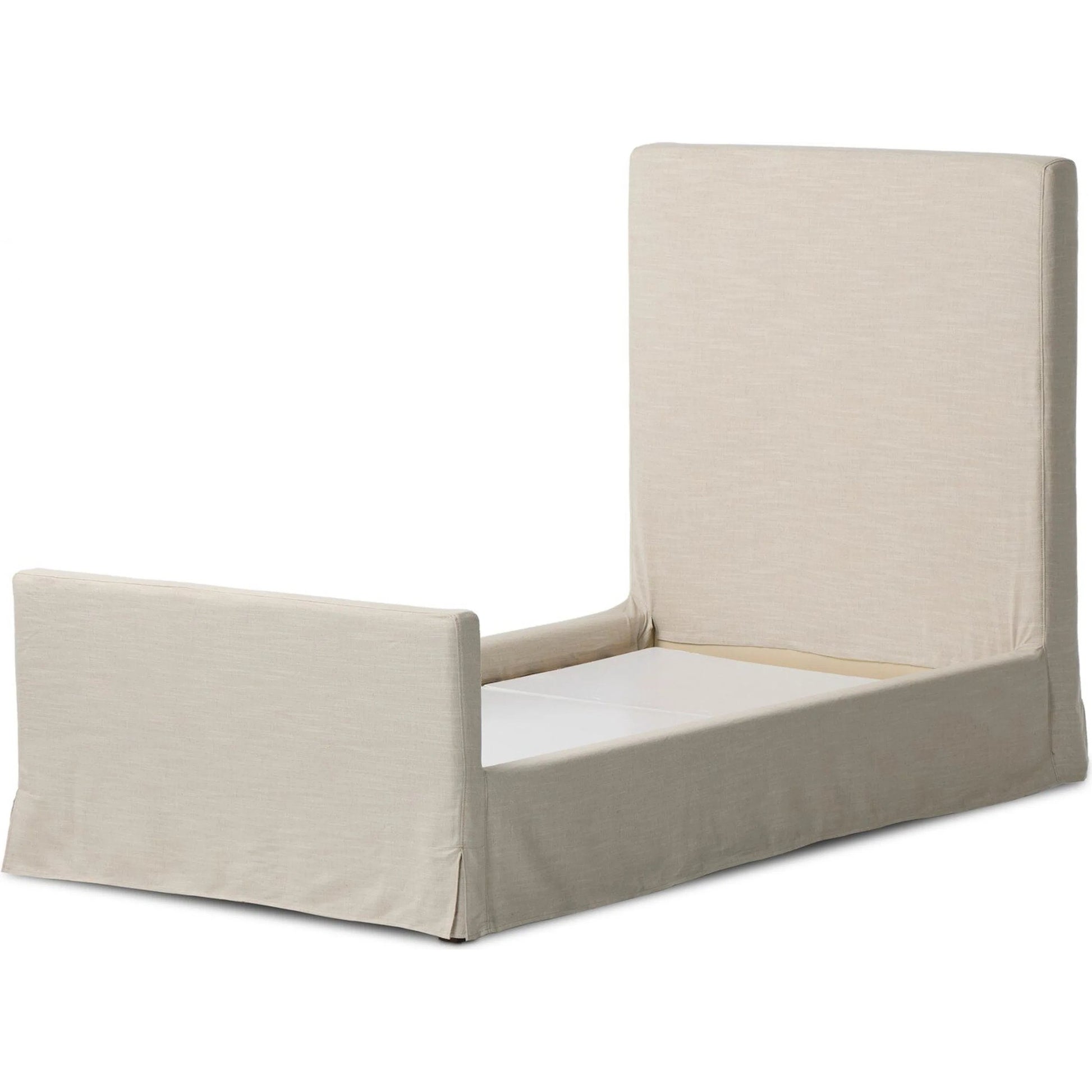 Daphne Slipcover Bed by Four Hands. Made from 61% polyester, 31% viscose (rayon), 8% flax/linen, solid parawood in a modern style.