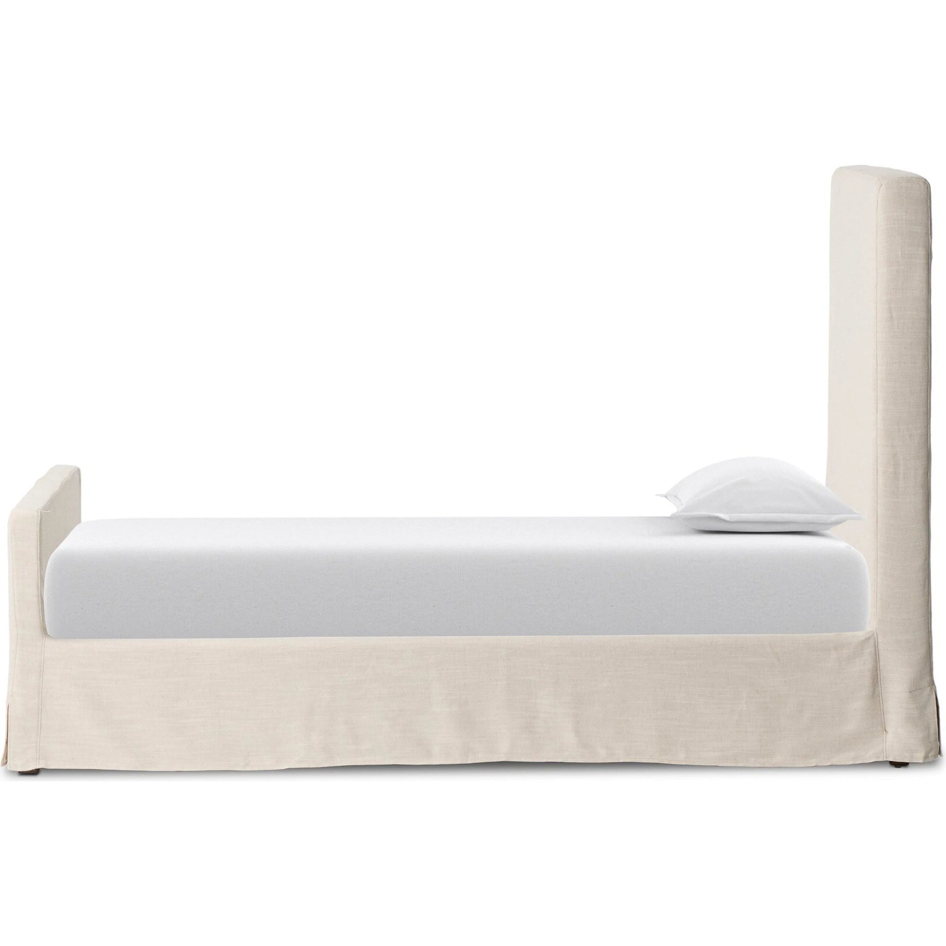 Daphne Slipcover Bed by Four Hands. Made from 61% polyester, 31% viscose (rayon), 8% flax/linen, solid parawood in a modern style.