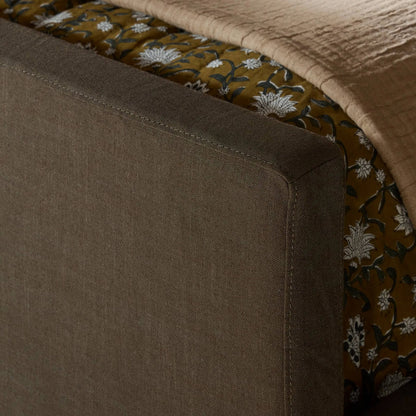 Daphne Slipcover Bed by Four Hands. Made from 61% polyester, 31% viscose (rayon), 8% flax/linen, solid parawood in a modern style.