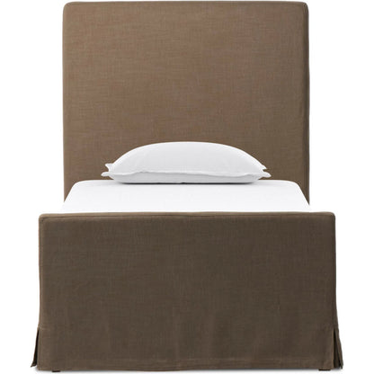 Daphne Slipcover Bed by Four Hands. Made from 61% polyester, 31% viscose (rayon), 8% flax/linen, solid parawood in a modern style.