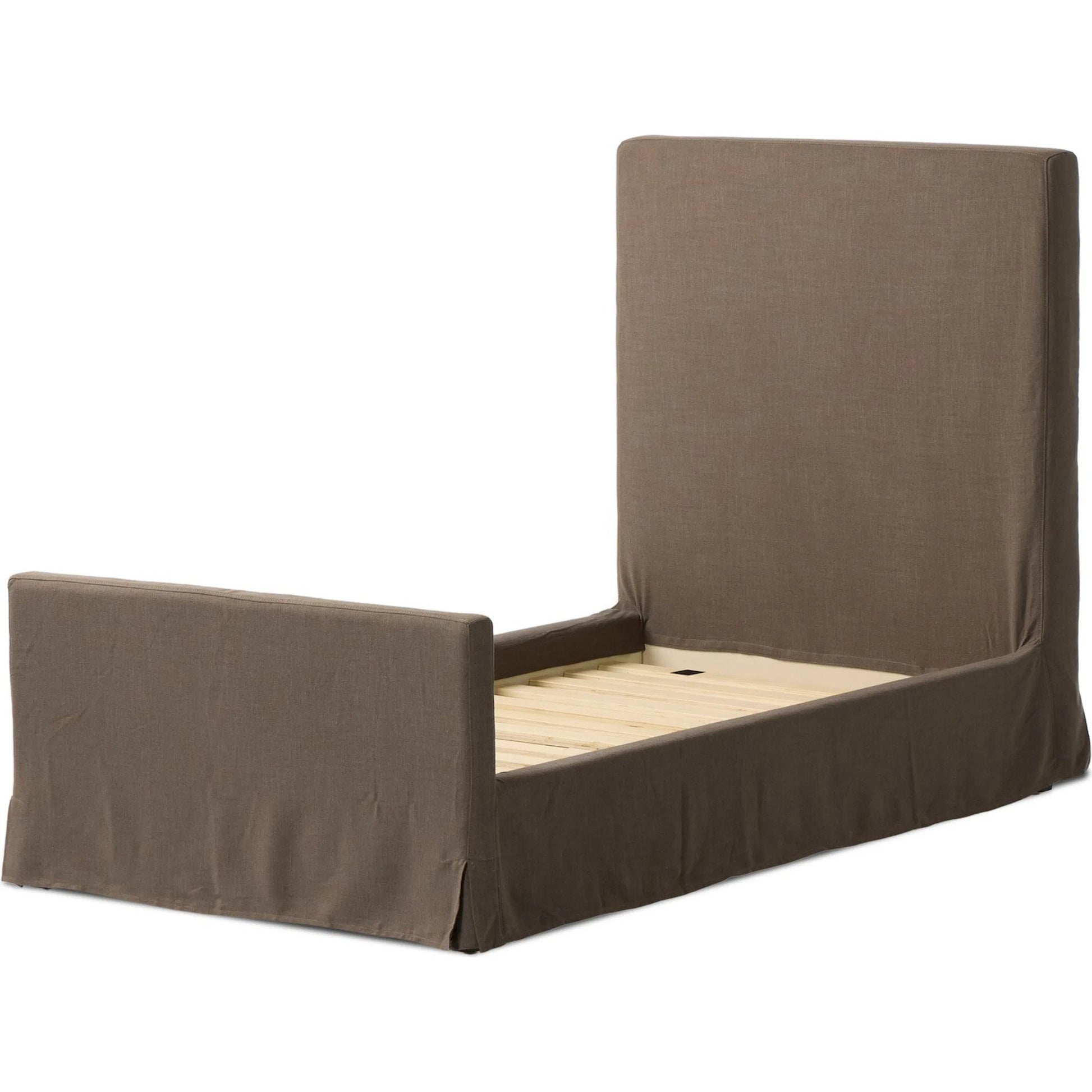 Daphne Slipcover Bed by Four Hands. Made from 61% polyester, 31% viscose (rayon), 8% flax/linen, solid parawood in a modern style.