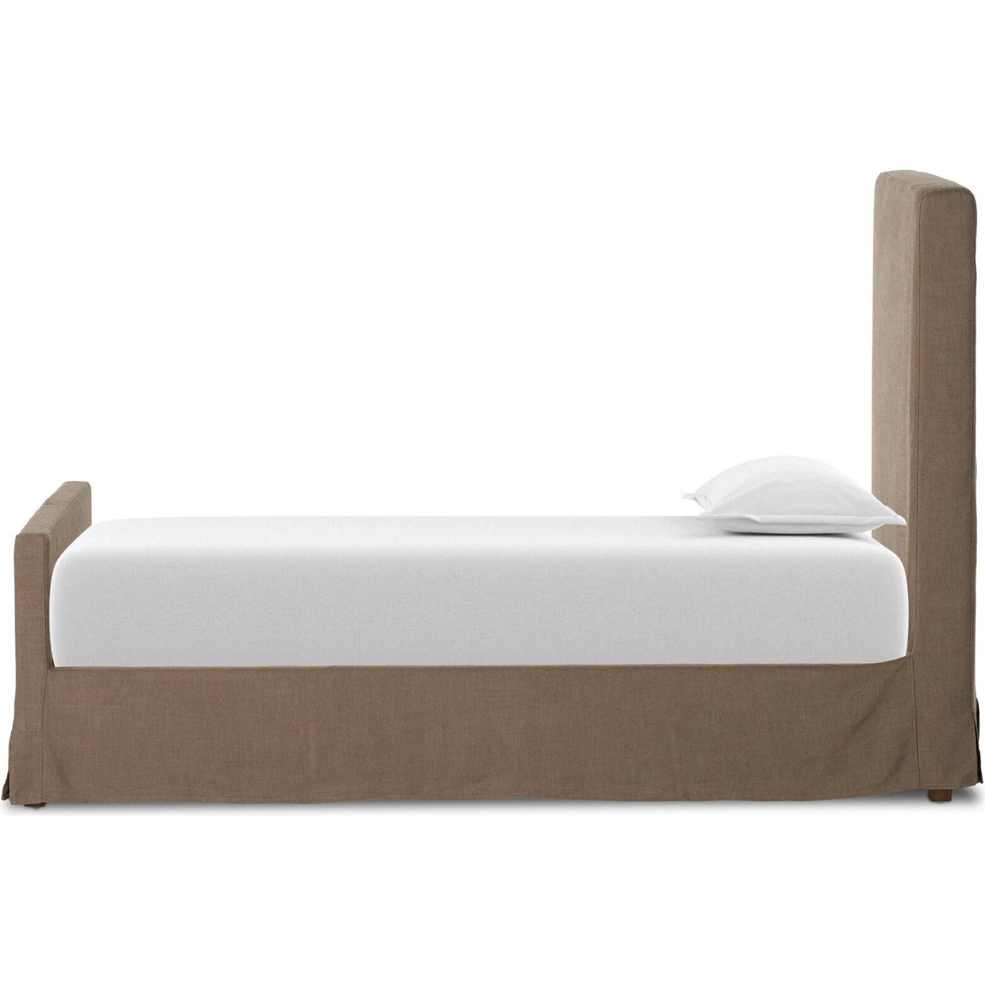 Daphne Slipcover Bed by Four Hands. Made from 61% polyester, 31% viscose (rayon), 8% flax/linen, solid parawood in a modern style.
