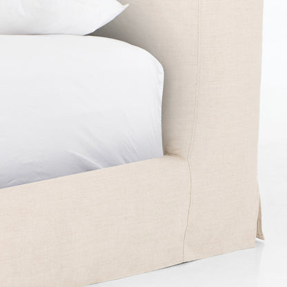 Aidan Slipcover Bed by Four Hands in brussels pine. Made from 100% flax, linen, iron, 100% polyester in a modern style.