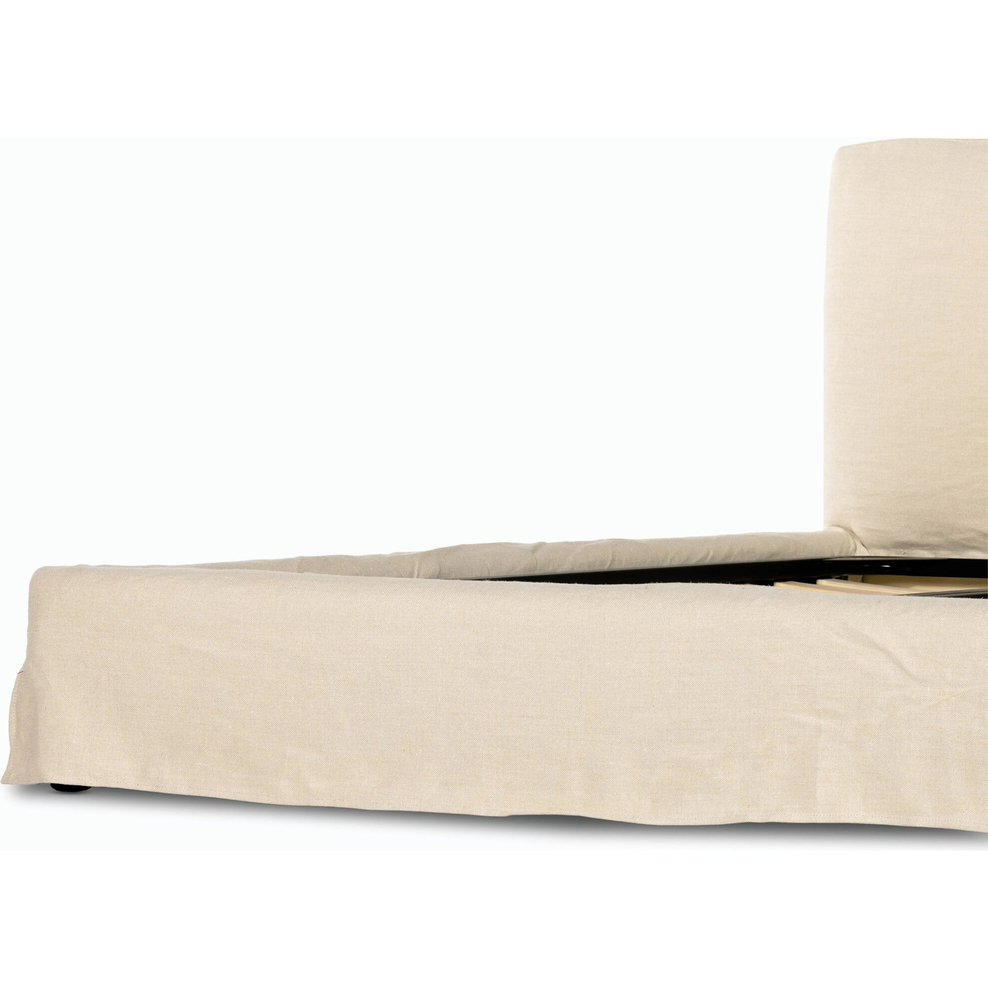 Aidan Slipcover Bed by Four Hands in brussels pine. Made from 100% flax, linen, iron, 100% polyester in a modern style.