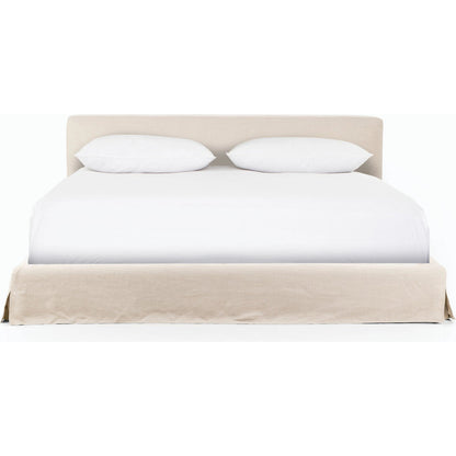 Aidan Slipcover Bed by Four Hands in brussels pine. Made from 100% flax, linen, iron, 100% polyester in a modern style.