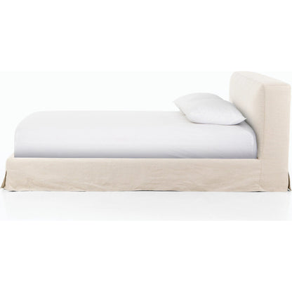Aidan Slipcover Bed by Four Hands in brussels pine. Made from 100% flax, linen, iron, 100% polyester in a modern style.