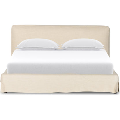 Aidan Slipcover Bed by Four Hands in brussels pine. Made from 100% flax, linen, iron, 100% polyester in a modern style.