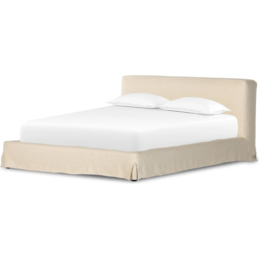 Aidan Slipcover Bed by Four Hands in brussels natural. Made from 100% flax, linen, iron, 100% polyester in a modern style.