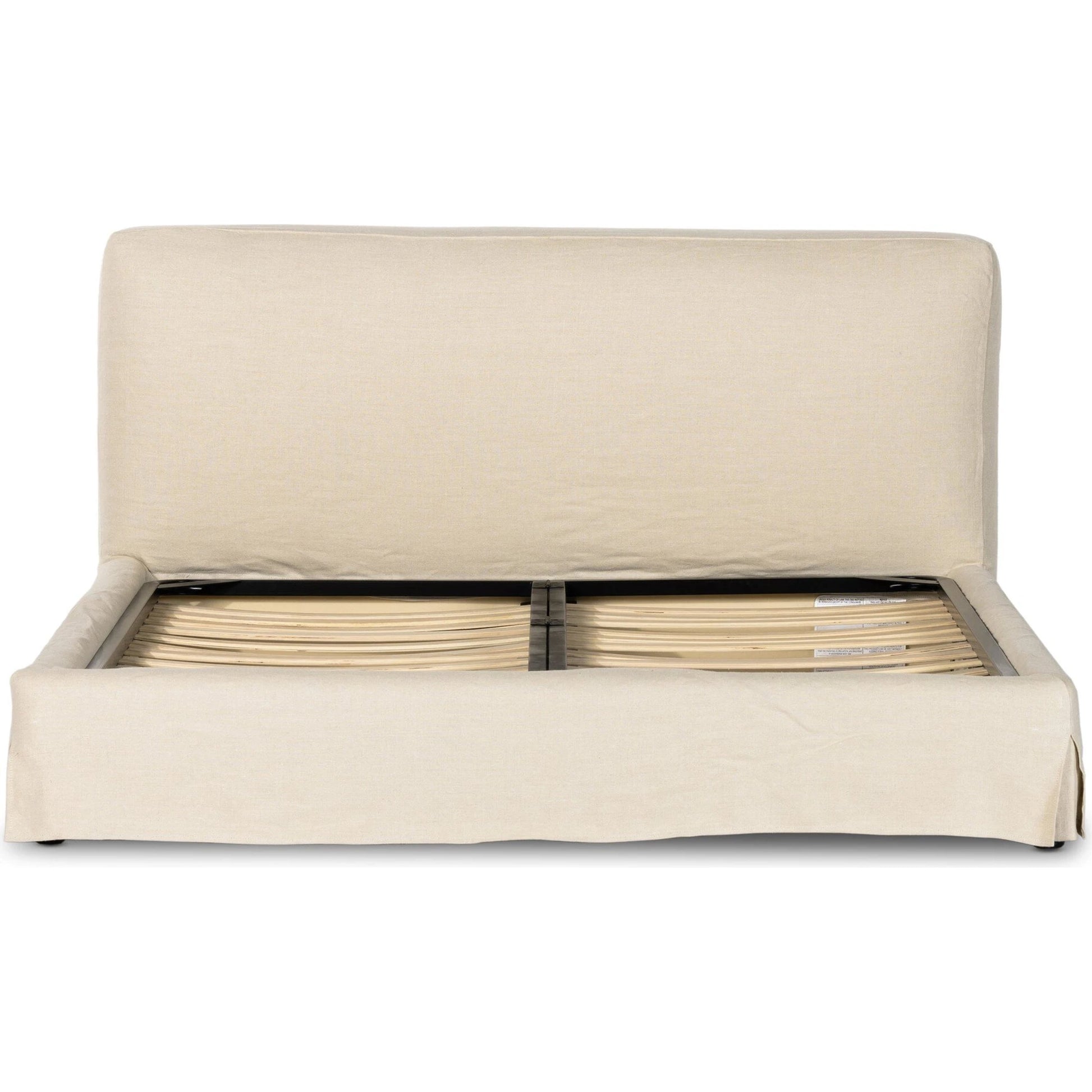 Aidan Slipcover Bed by Four Hands in brussels pine. Made from 100% flax, linen, iron, 100% polyester in a modern style.