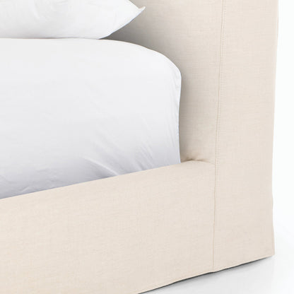 Aidan Slipcover Bed by Four Hands in brussels pine. Made from 100% flax, linen, iron, 100% polyester in a modern style.