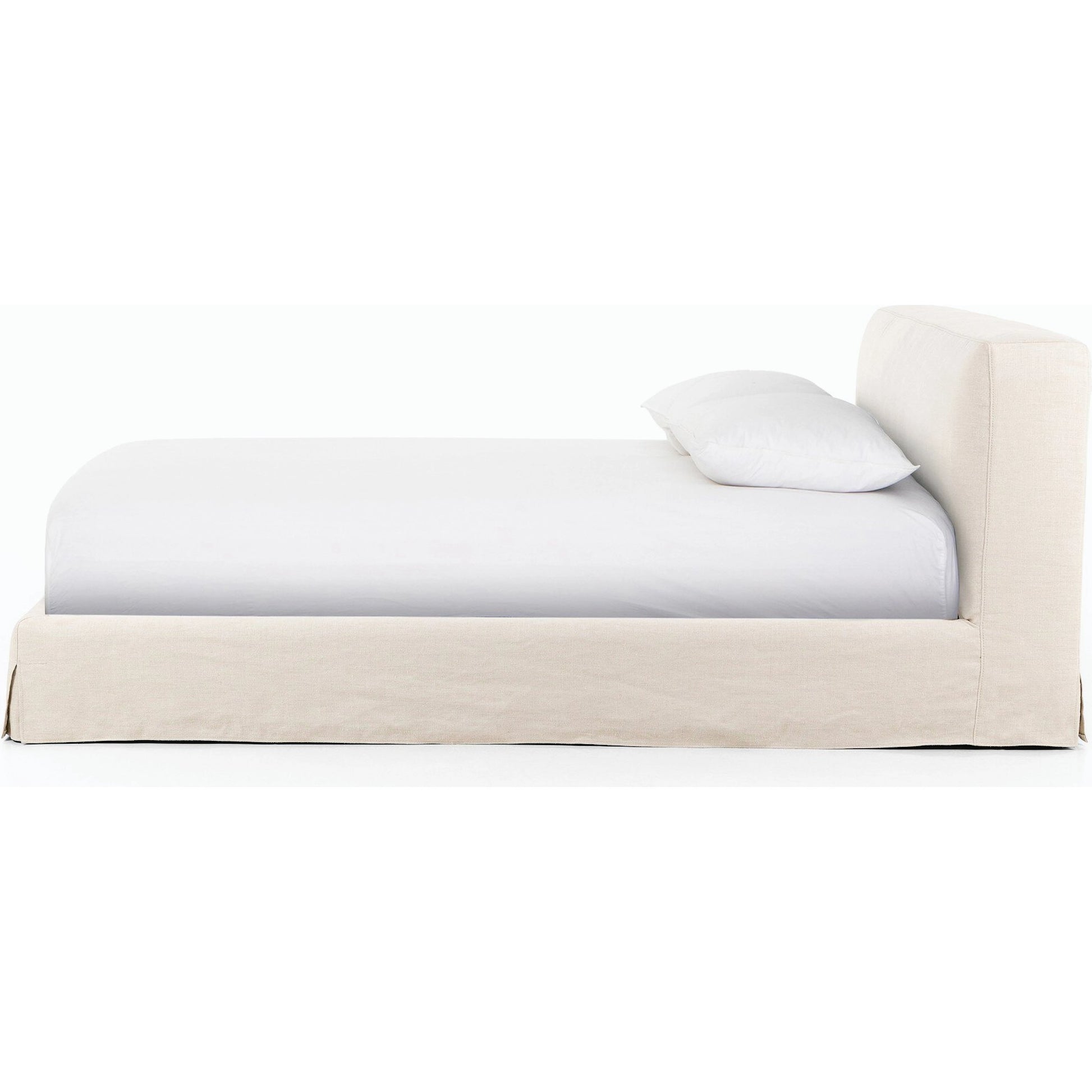 Aidan Slipcover Bed by Four Hands in brussels pine. Made from 100% flax, linen, iron, 100% polyester in a modern style.