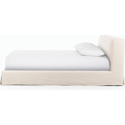 Aidan Slipcover Bed by Four Hands in brussels pine. Made from 100% flax, linen, iron, 100% polyester in a modern style.