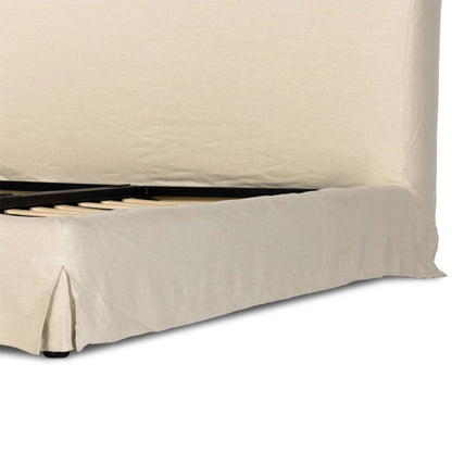 Aidan Slipcover Bed by Four Hands in brussels pine. Made from 100% flax, linen, iron, 100% polyester in a modern style.