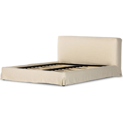 Aidan Slipcover Bed by Four Hands in brussels pine. Made from 100% flax, linen, iron, 100% polyester in a modern style.