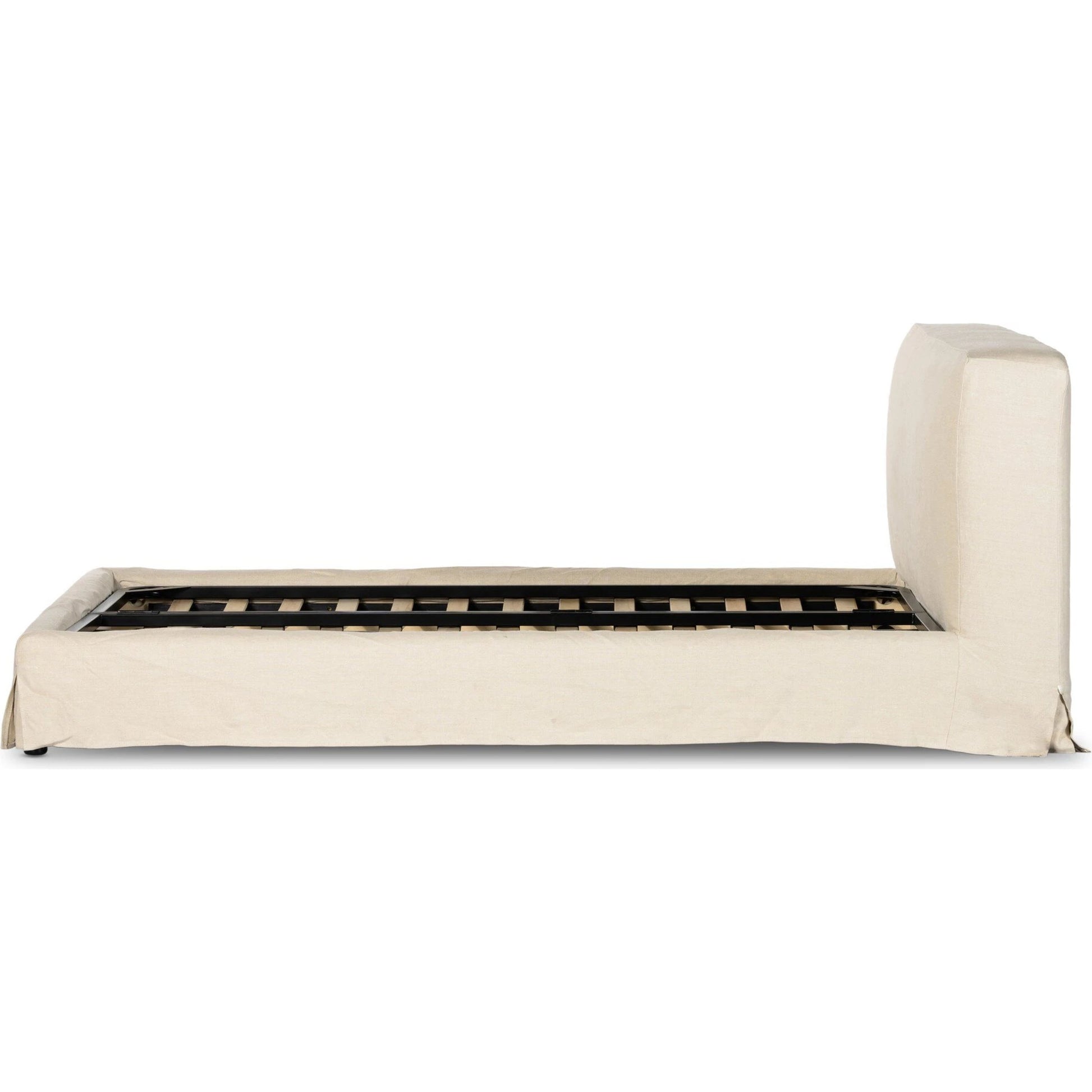 Aidan Slipcover Bed by Four Hands in brussels pine. Made from 100% flax, linen, iron, 100% polyester in a modern style.