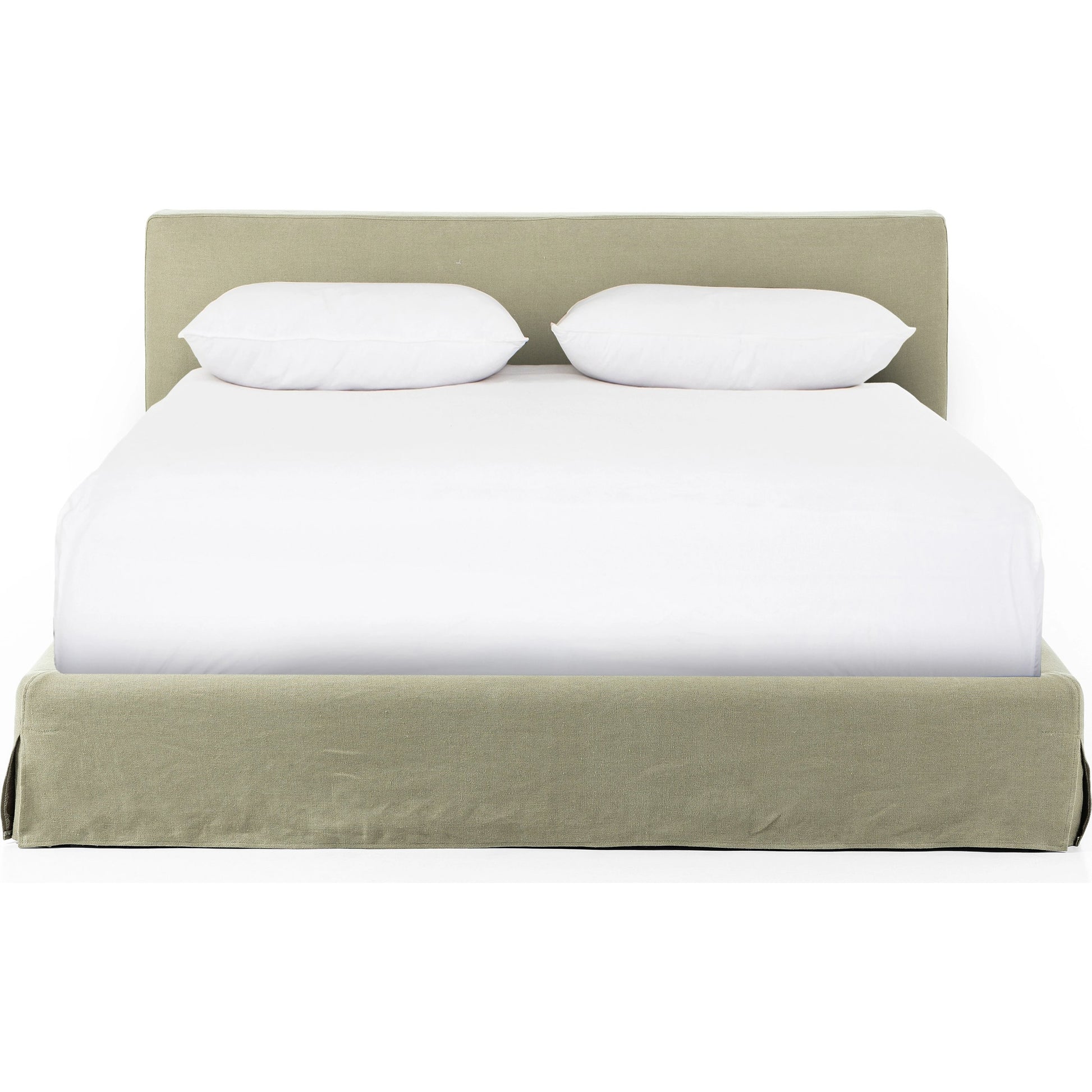 Aidan Slipcover Bed by Four Hands in brussels pine. Made from 100% flax, linen, iron, 100% polyester in a modern style.