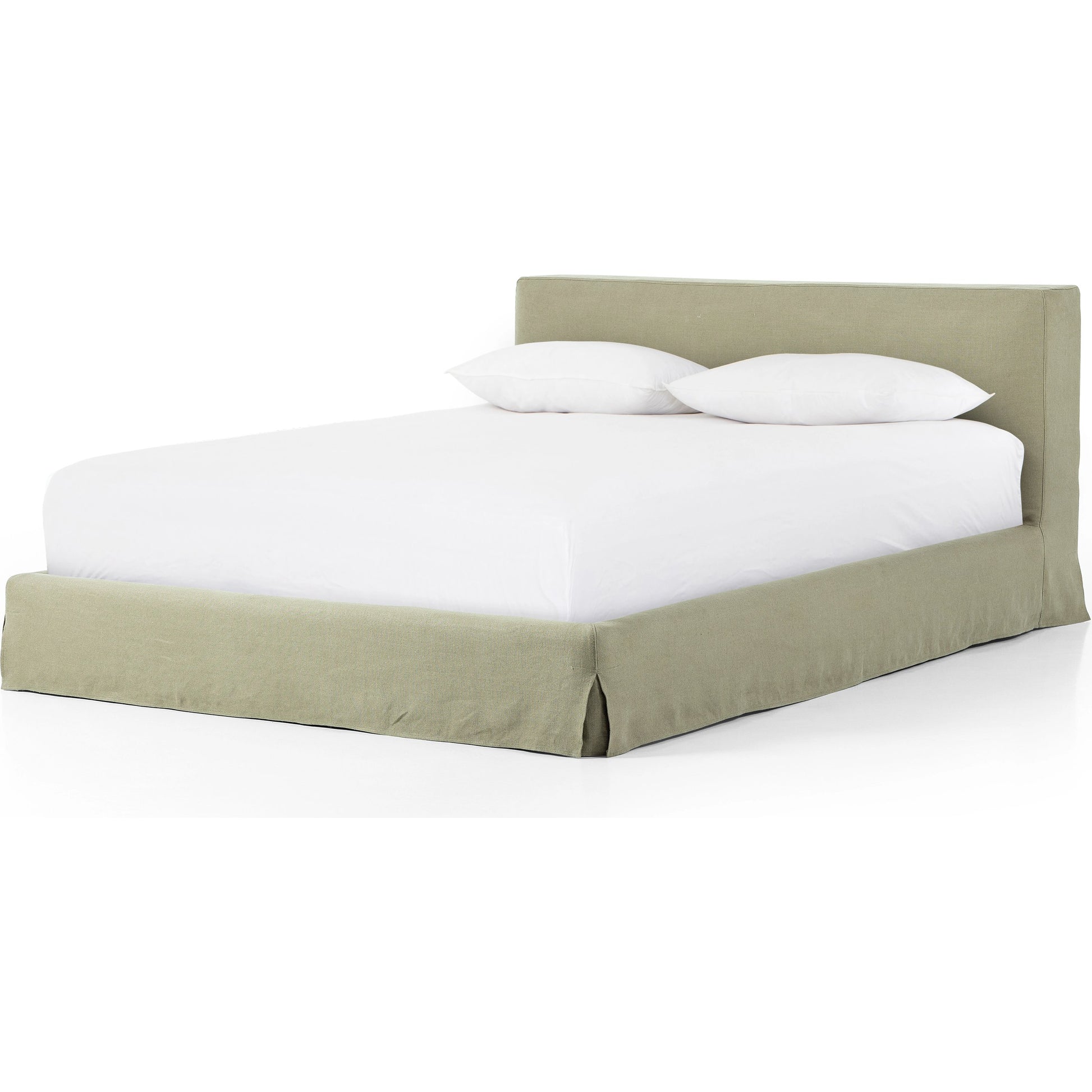 Aidan Slipcover Bed by Four Hands in brussels pine. Made from 100% flax, linen, iron, 100% polyester in a modern style.