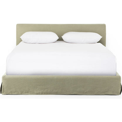 Aidan Slipcover Bed by Four Hands in brussels pine. Made from 100% flax, linen, iron, 100% polyester in a modern style.
