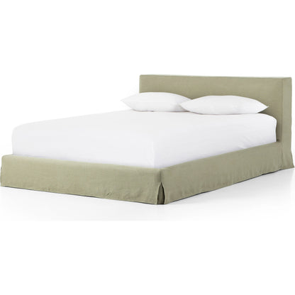 Aidan Slipcover Bed by Four Hands in brussels pine. Made from 100% flax, linen, iron, 100% polyester in a modern style.