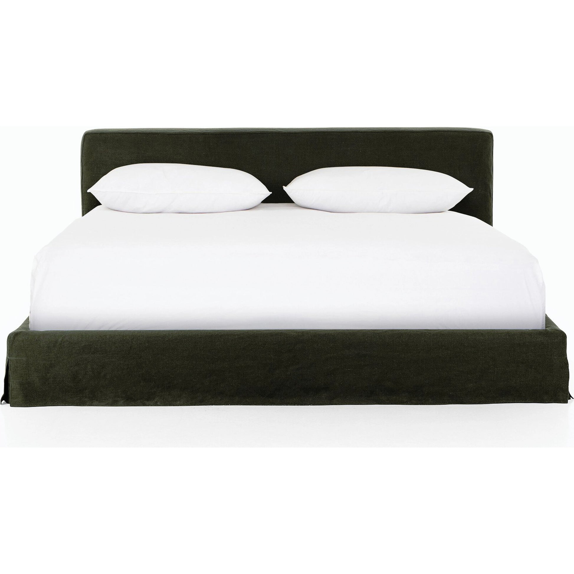 Aidan Slipcover Bed by Four Hands in brussels pine. Made from 100% flax, linen, iron, 100% polyester in a modern style.