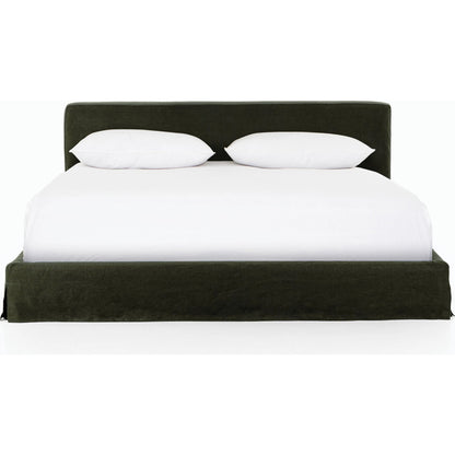 Aidan Slipcover Bed by Four Hands in brussels pine. Made from 100% flax, linen, iron, 100% polyester in a modern style.