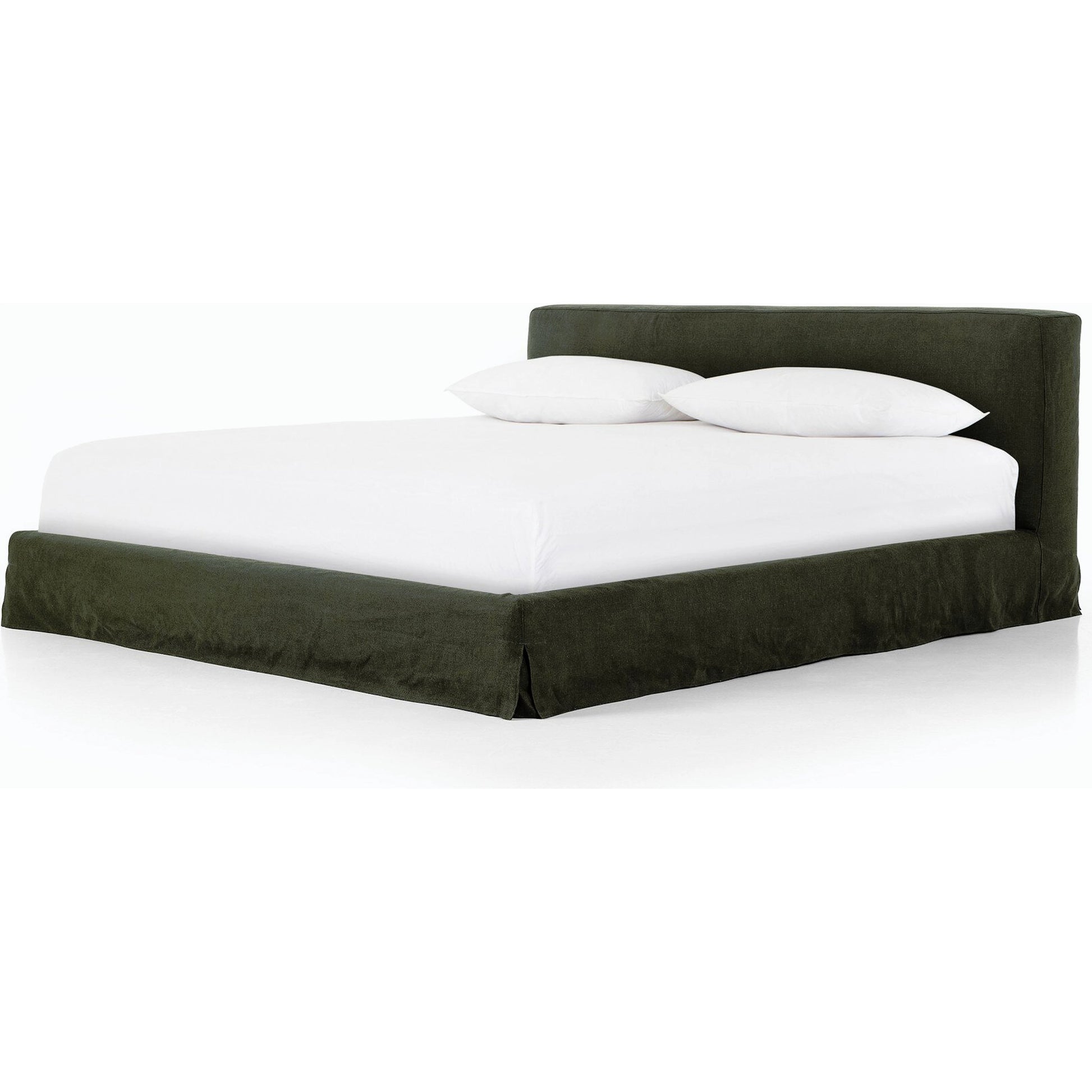 Aidan Slipcover Bed by Four Hands in brussels pine. Made from 100% flax, linen, iron, 100% polyester in a modern style.