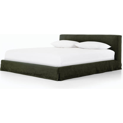 Aidan Slipcover Bed by Four Hands in brussels pine. Made from 100% flax, linen, iron, 100% polyester in a modern style.