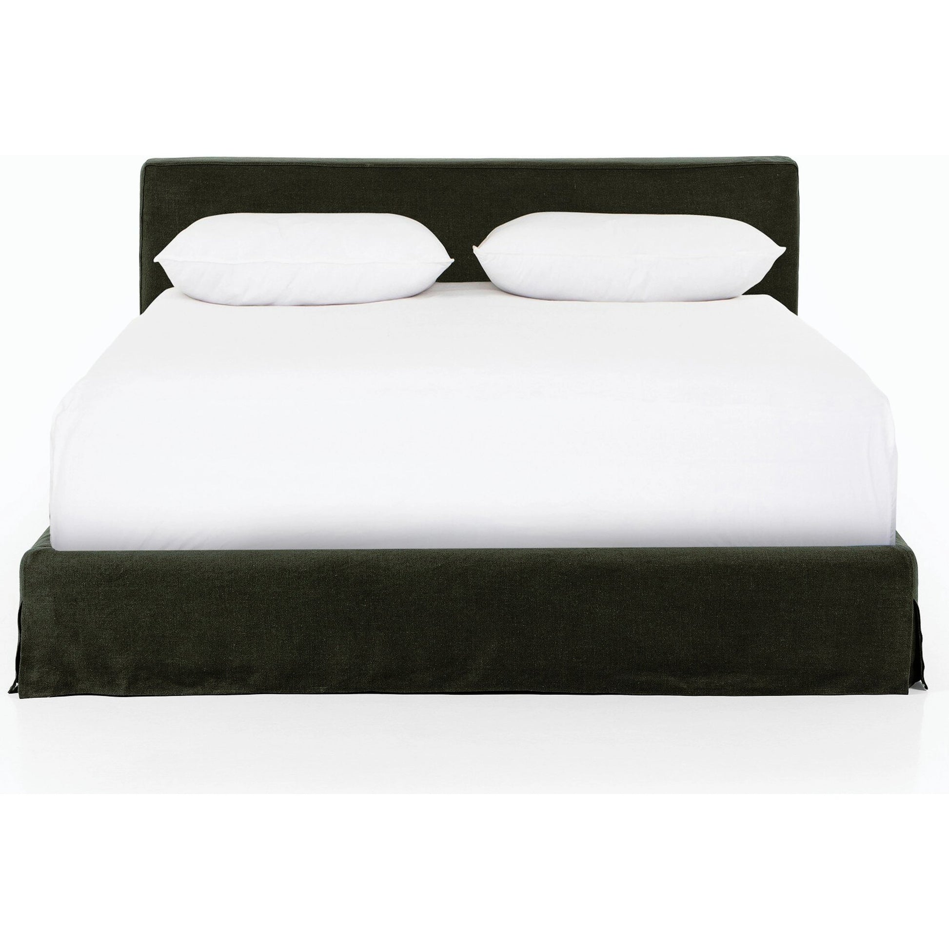 Aidan Slipcover Bed by Four Hands in brussels pine. Made from 100% flax, linen, iron, 100% polyester in a modern style.