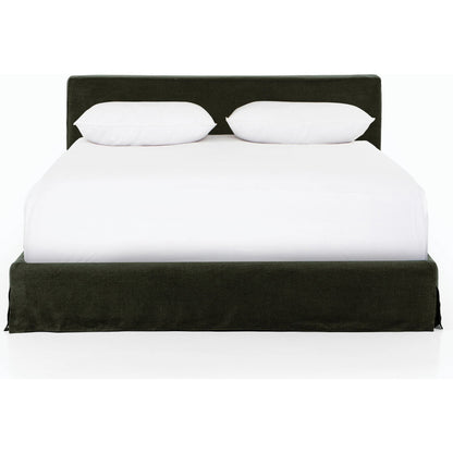 Aidan Slipcover Bed by Four Hands in brussels pine. Made from 100% flax, linen, iron, 100% polyester in a modern style.