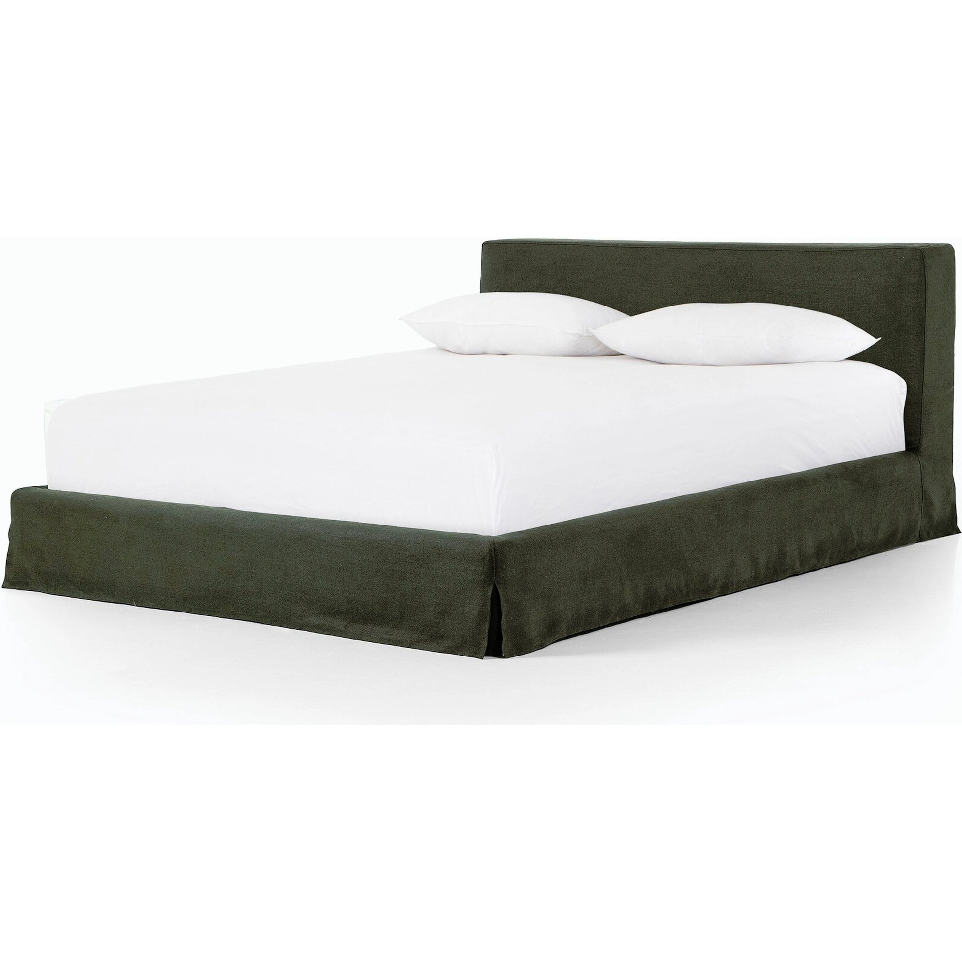 Aidan Slipcover Bed by Four Hands in brussels pine. Made from 100% flax, linen, iron, 100% polyester in a modern style.
