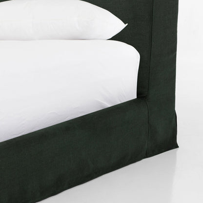 Aidan Slipcover Bed by Four Hands in brussels pine. Made from 100% flax, linen, iron, 100% polyester in a modern style.