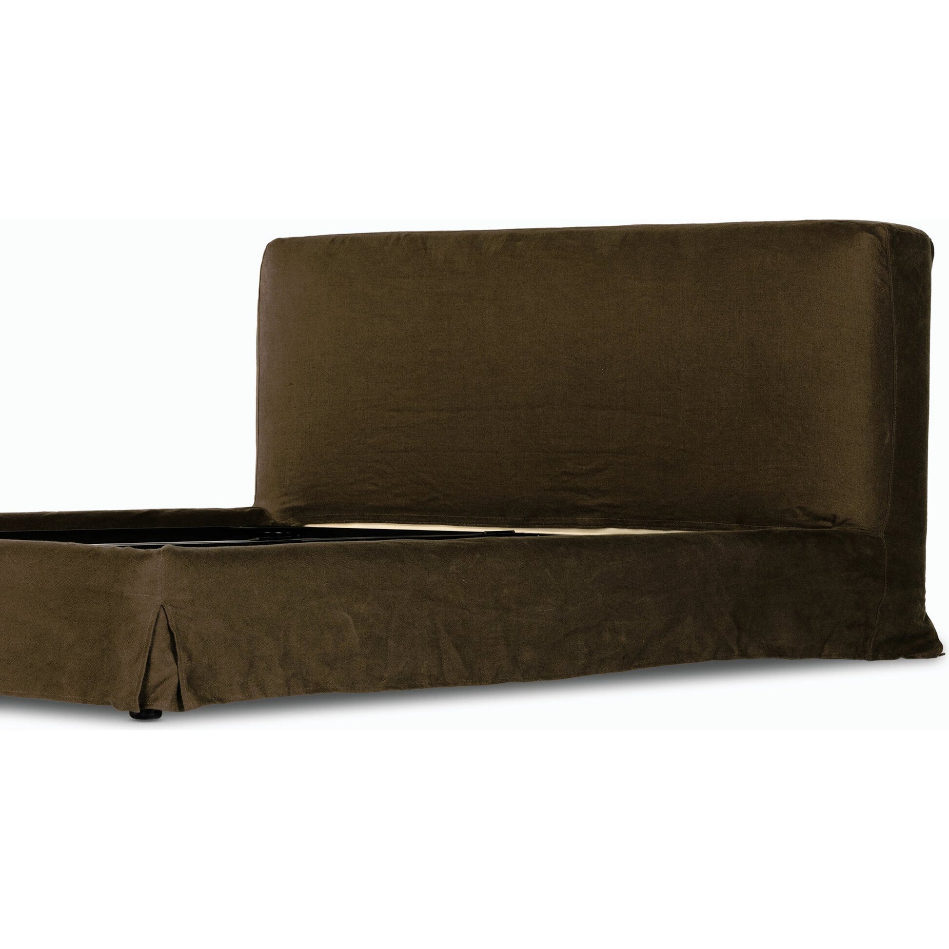 Aidan Slipcover Bed by Four Hands in brussels pine. Made from 100% flax, linen, iron, 100% polyester in a modern style.