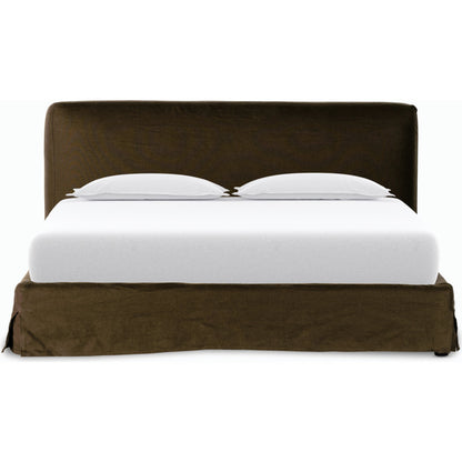 Aidan Slipcover Bed by Four Hands in brussels pine. Made from 100% flax, linen, iron, 100% polyester in a modern style.