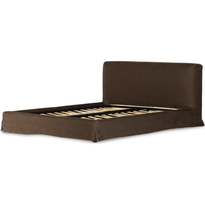 Aidan Slipcover Bed by Four Hands in brussels pine. Made from 100% flax, linen, iron, 100% polyester in a modern style.