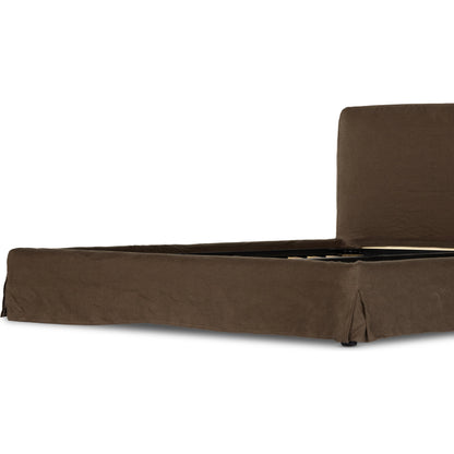 Aidan Slipcover Bed by Four Hands in brussels pine. Made from 100% flax, linen, iron, 100% polyester in a modern style.
