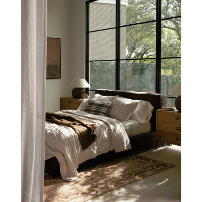 Aidan Slipcover Bed by Four Hands in brussels pine. Made from 100% flax, linen, iron, 100% polyester in a modern style.