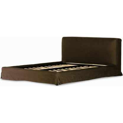 Aidan Slipcover Bed by Four Hands in brussels pine. Made from 100% flax, linen, iron, 100% polyester in a modern style.