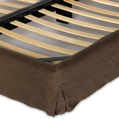 Aidan Slipcover Bed by Four Hands in brussels pine. Made from 100% flax, linen, iron, 100% polyester in a modern style.