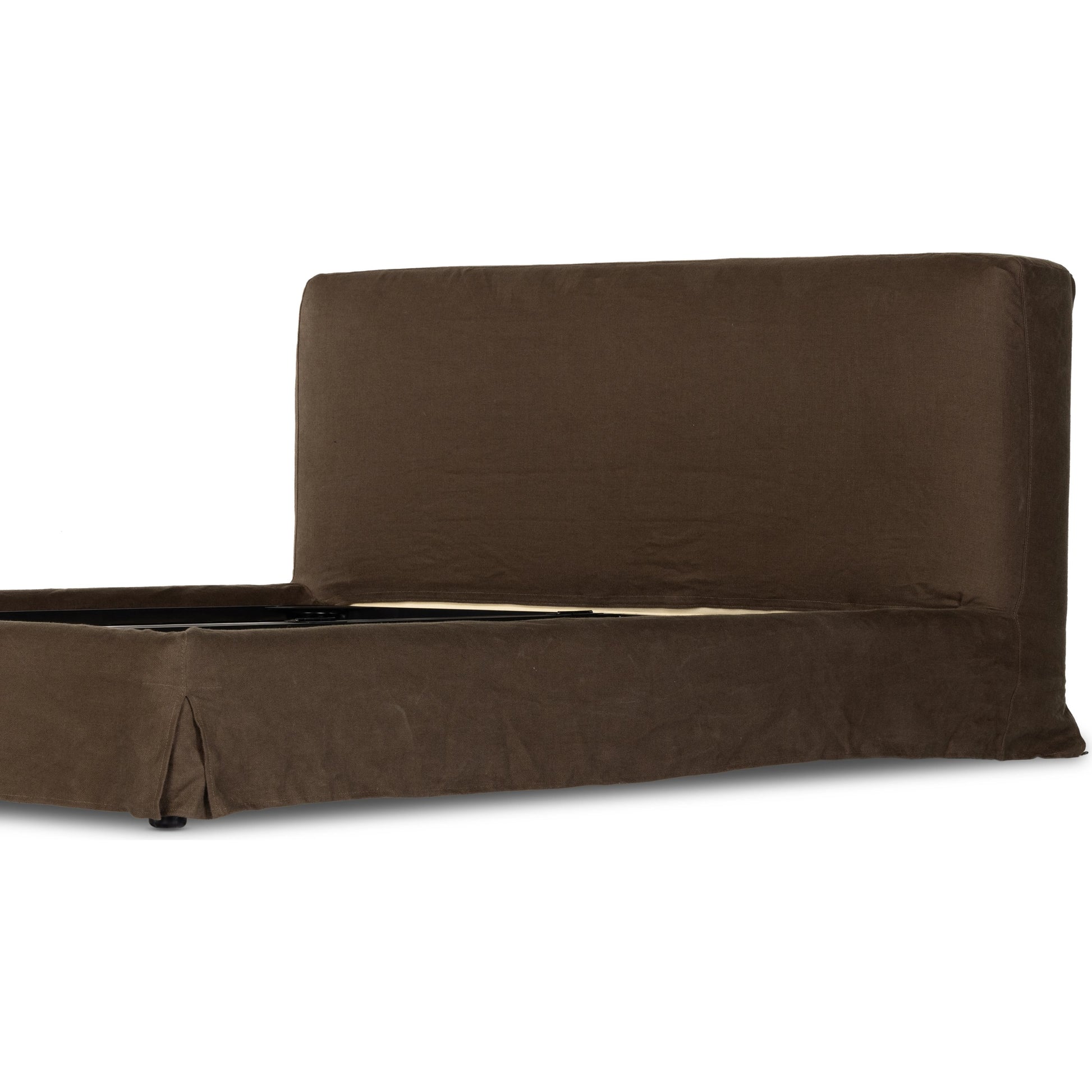 Aidan Slipcover Bed by Four Hands in brussels pine. Made from 100% flax, linen, iron, 100% polyester in a modern style.