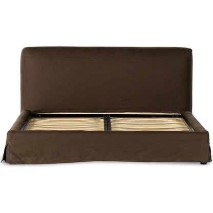 Aidan Slipcover Bed by Four Hands in brussels pine. Made from 100% flax, linen, iron, 100% polyester in a modern style.