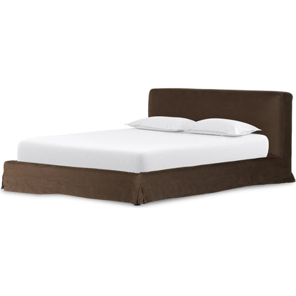 Aidan Slipcover Bed by Four Hands in brussels pine. Made from 100% flax, linen, iron, 100% polyester in a modern style.