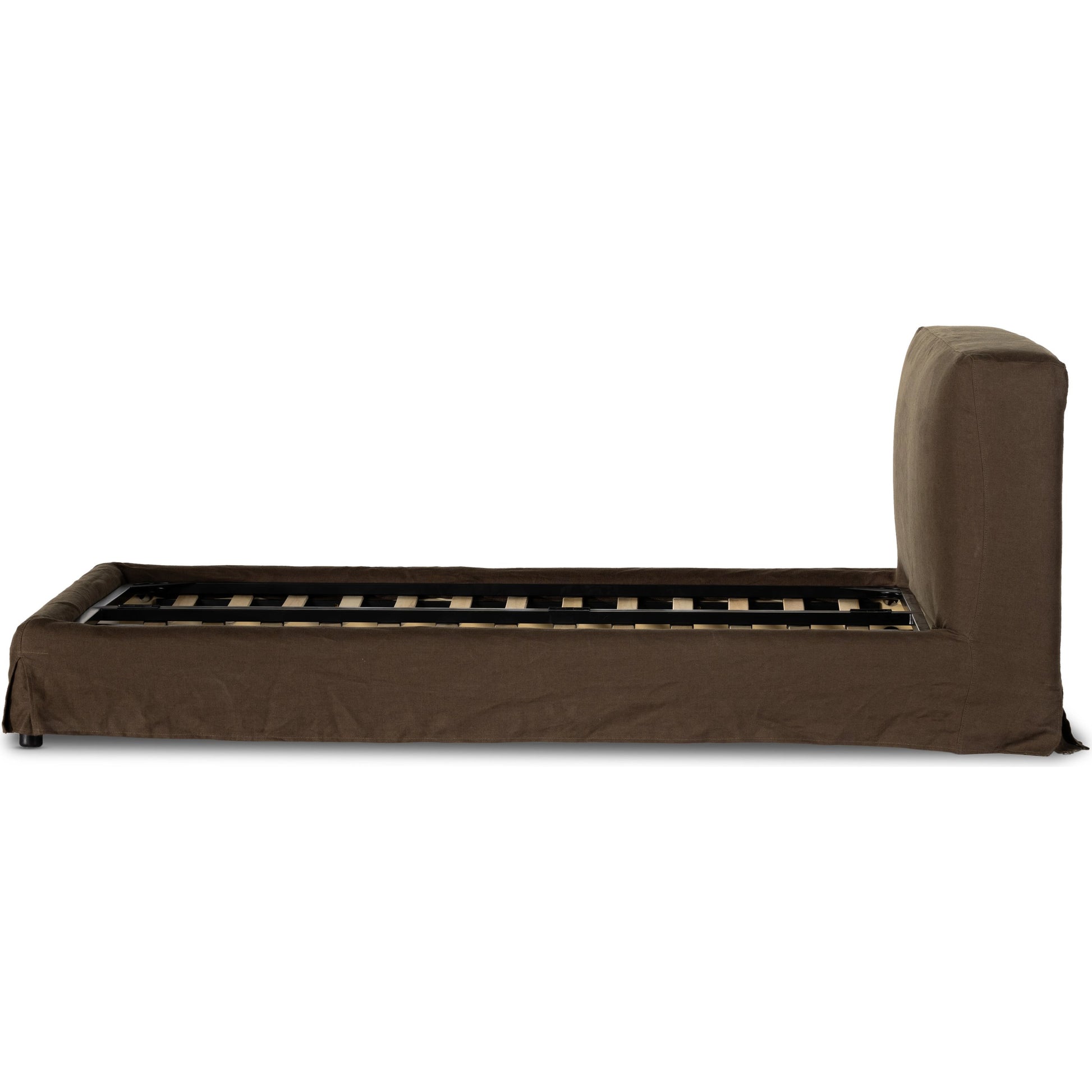 Aidan Slipcover Bed by Four Hands in brussels pine. Made from 100% flax, linen, iron, 100% polyester in a modern style.