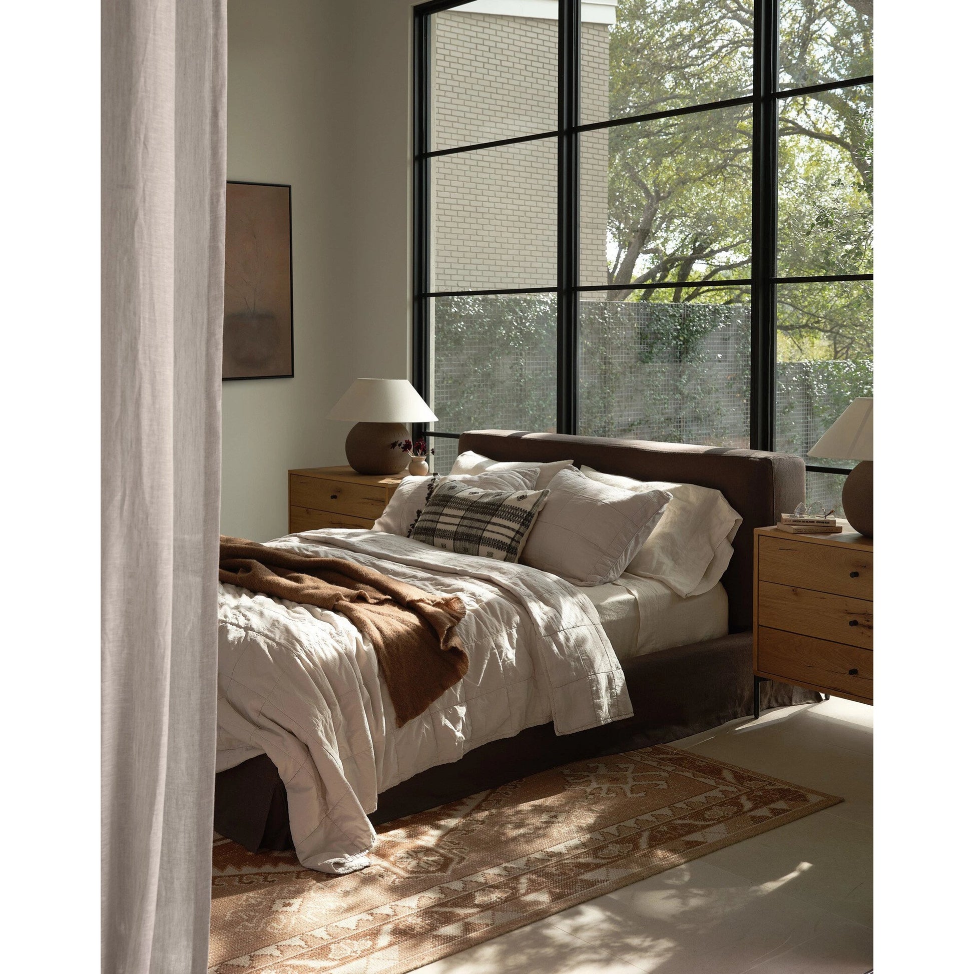 Aidan Slipcover Bed by Four Hands in brussels pine. Made from 100% flax, linen, iron, 100% polyester in a modern style.