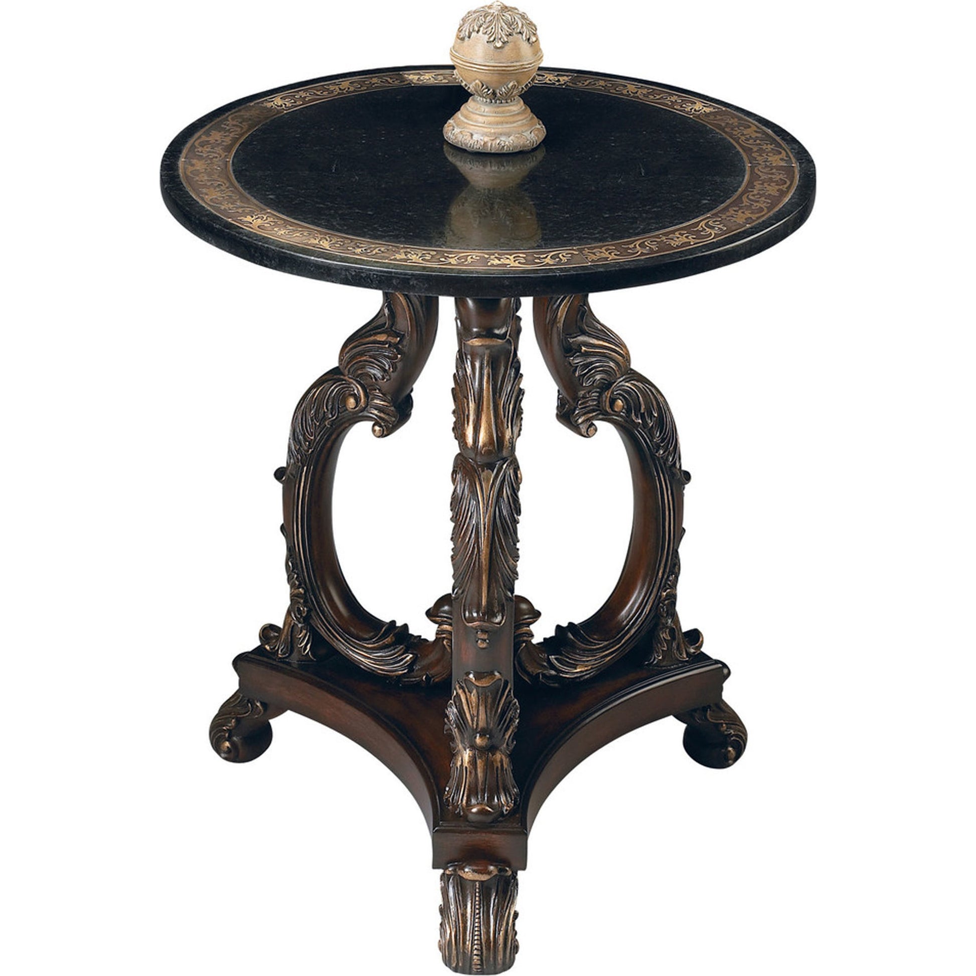 Bethany Accent Table by Butler Specialty Company in multi-color and heritage. Made from wood products, resin, black fossil stone, metal, brass in a traditional style.