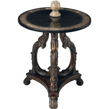 Bethany Accent Table by Butler Specialty Company in multi-color and heritage. Made from wood products, resin, black fossil stone, metal, brass in a traditional style.