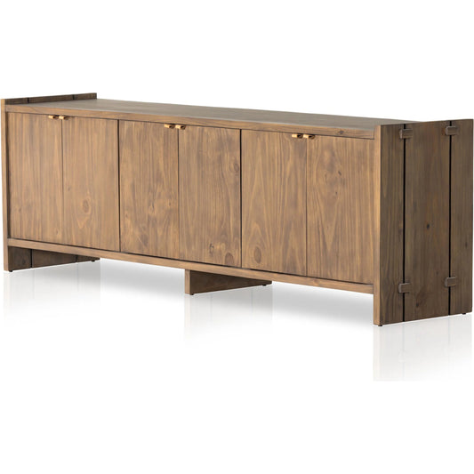 Etro Media Console by Four Hands in tawny pine, natural leather. Made from solid pine, top grain leather in a unique style.