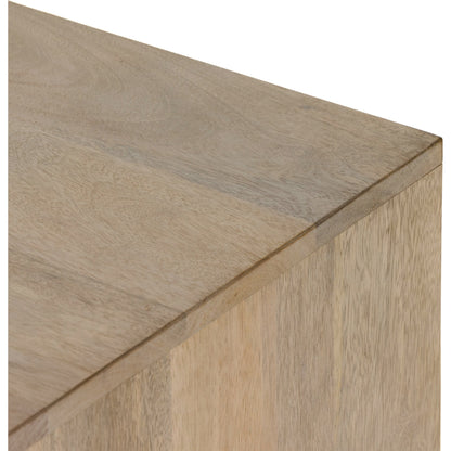 Kelby Closed Media Console by Four Hands in aged brass, carved vintage brown, vintage brown, gunmetal. Made from solid mango, iron in a modern style.